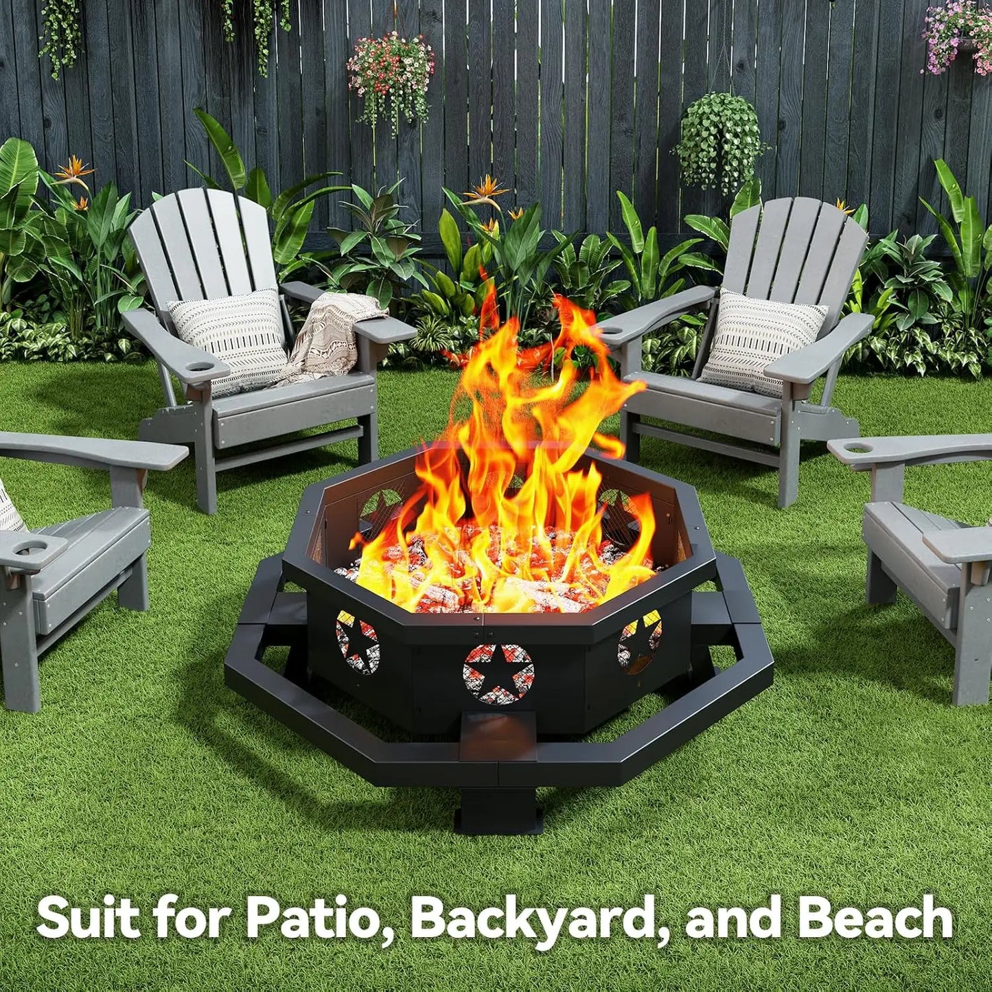 43" Octagonal Outdoor Fire Pit – Wood‑Burning Centerpiece for Stylish Patio Spaces