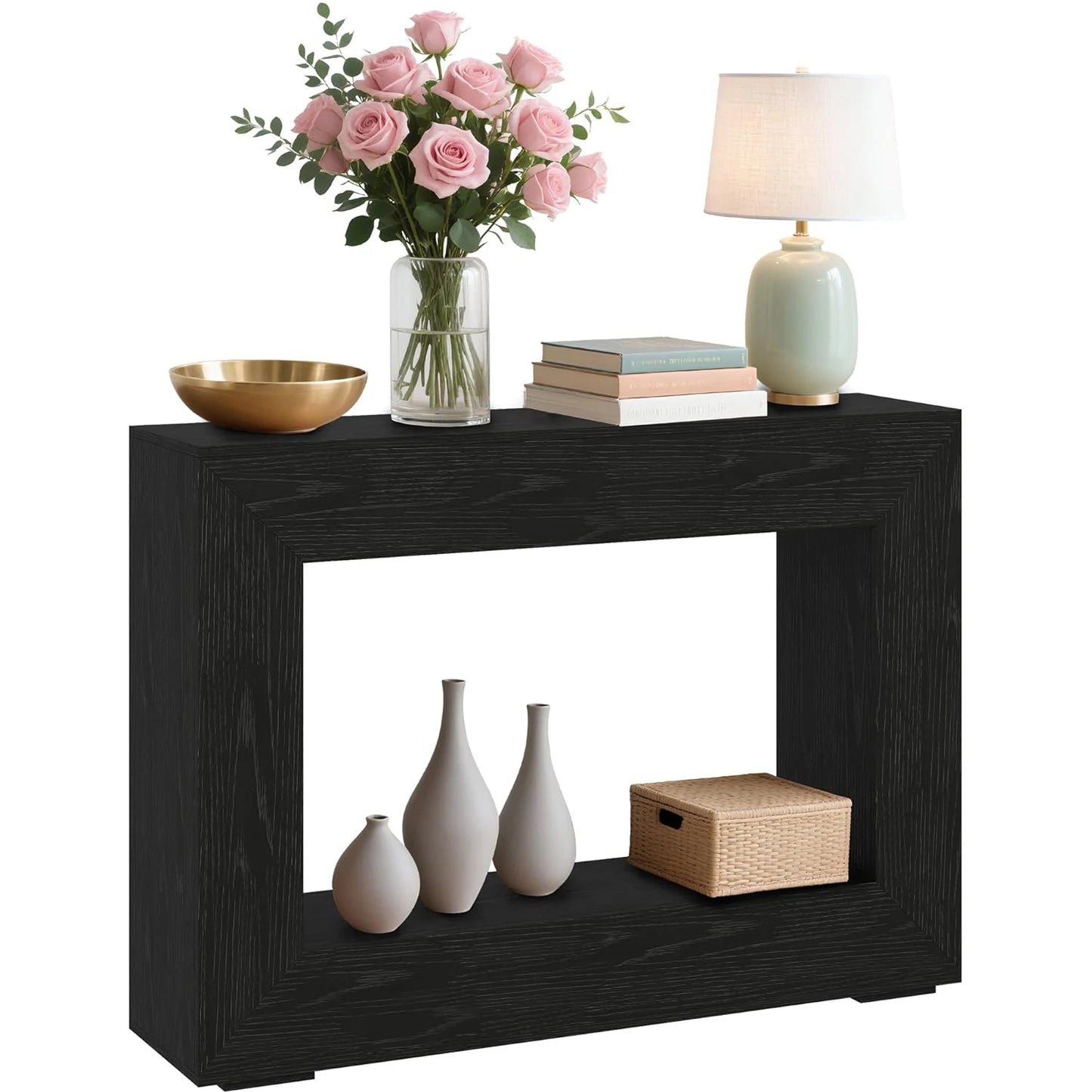 47" Rustic Console Table Wooden Entryway Sofa Table With Open Storage Shelves For Living Room Hallway Foyer Bedroom