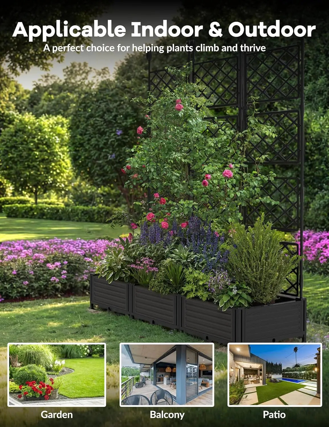 3‑Piece Outdoor Raised Planter Box Set with Trellis – Vertical Garden Beds for Vegetables & Flowers