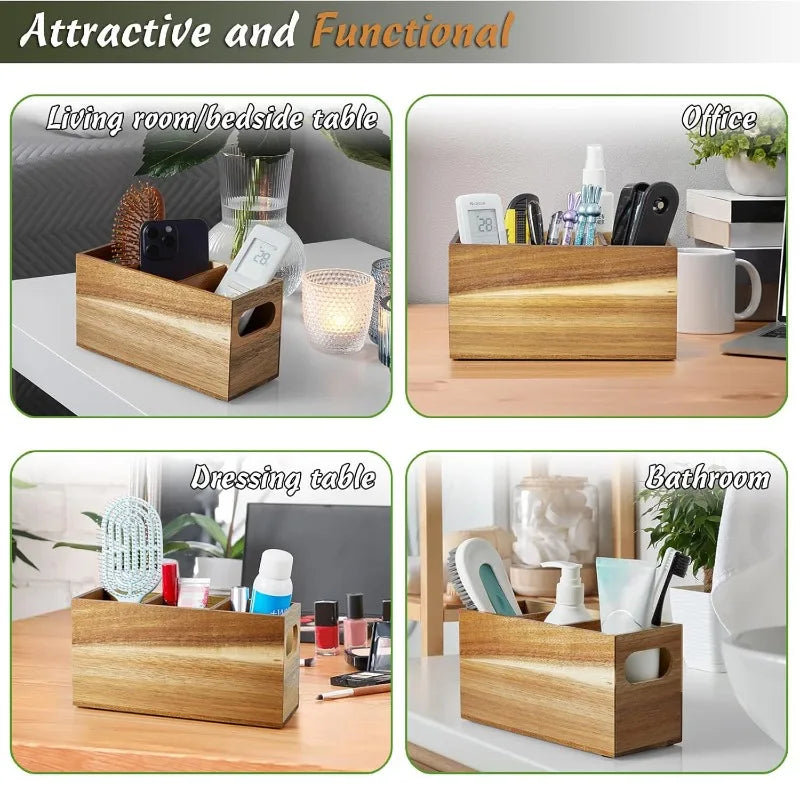 Wooden Kitchen/Desktop Storage Box – Multi-Compartment Kitchen Utensil & Miscellaneous Organizer