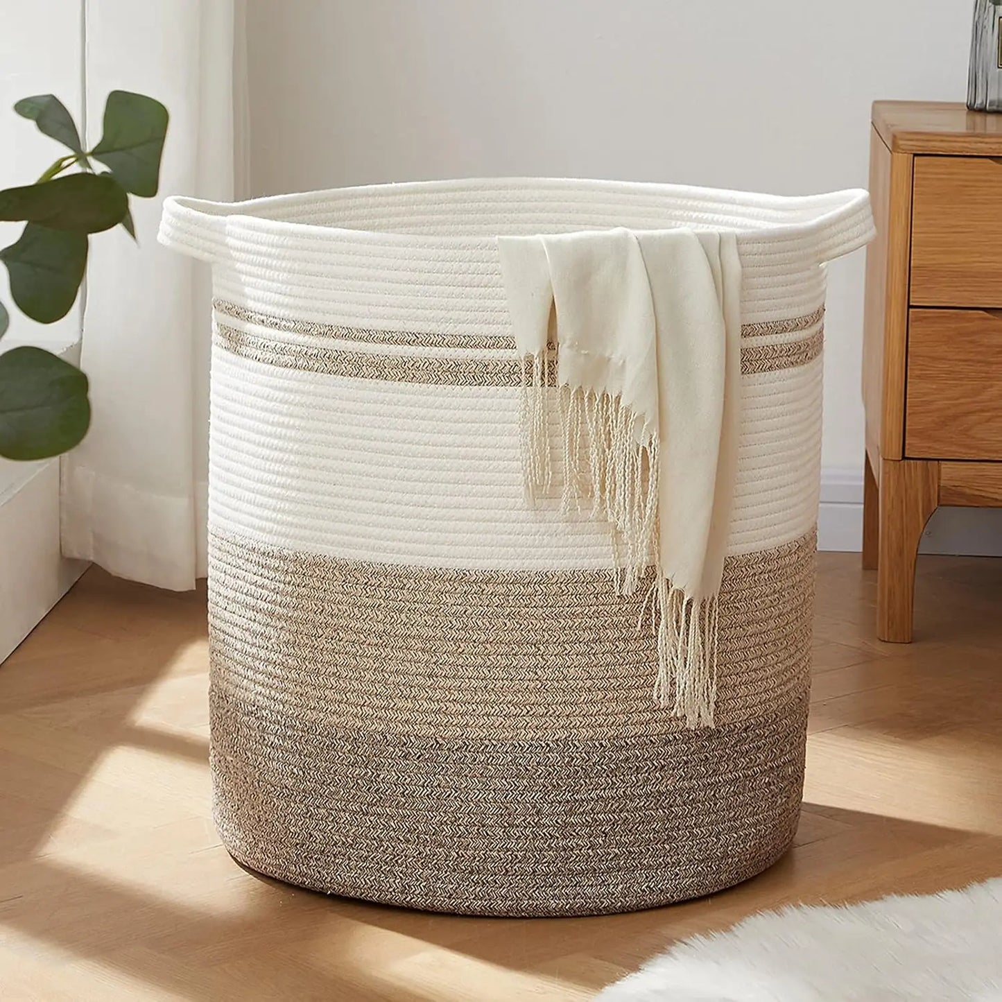 Woven Laundry Basket with Handles – Decorative Storage Bin for Living Room, Toys & Blankets