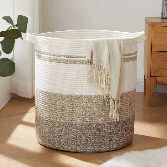 Woven Laundry Basket with Handles – Decorative Storage Bin for Living Room, Toys & Blankets
