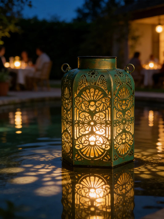 Retro Iron Solar Lantern – Hollowed‑Out Waterproof Outdoor Light for Garden & Patio