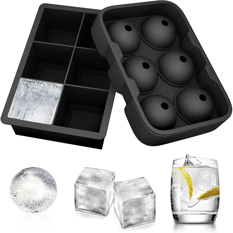 Ice Cube & Ice Sphere Set – Silicone Large‑Cube Tray + 3D Sphere Molds for Whiskey & Cocktails