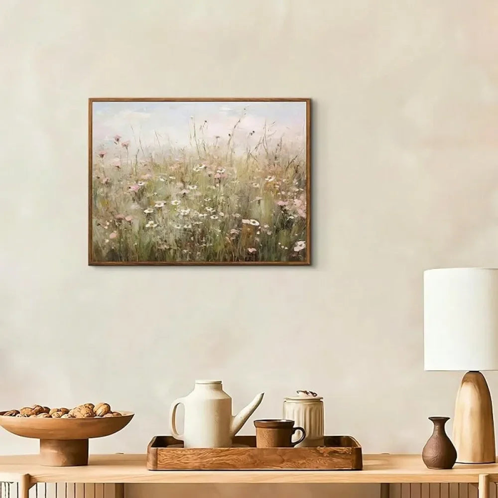 Framed Vintage Wildflower Wall Art Retro Botanical Floral Prints Country Field Landscape