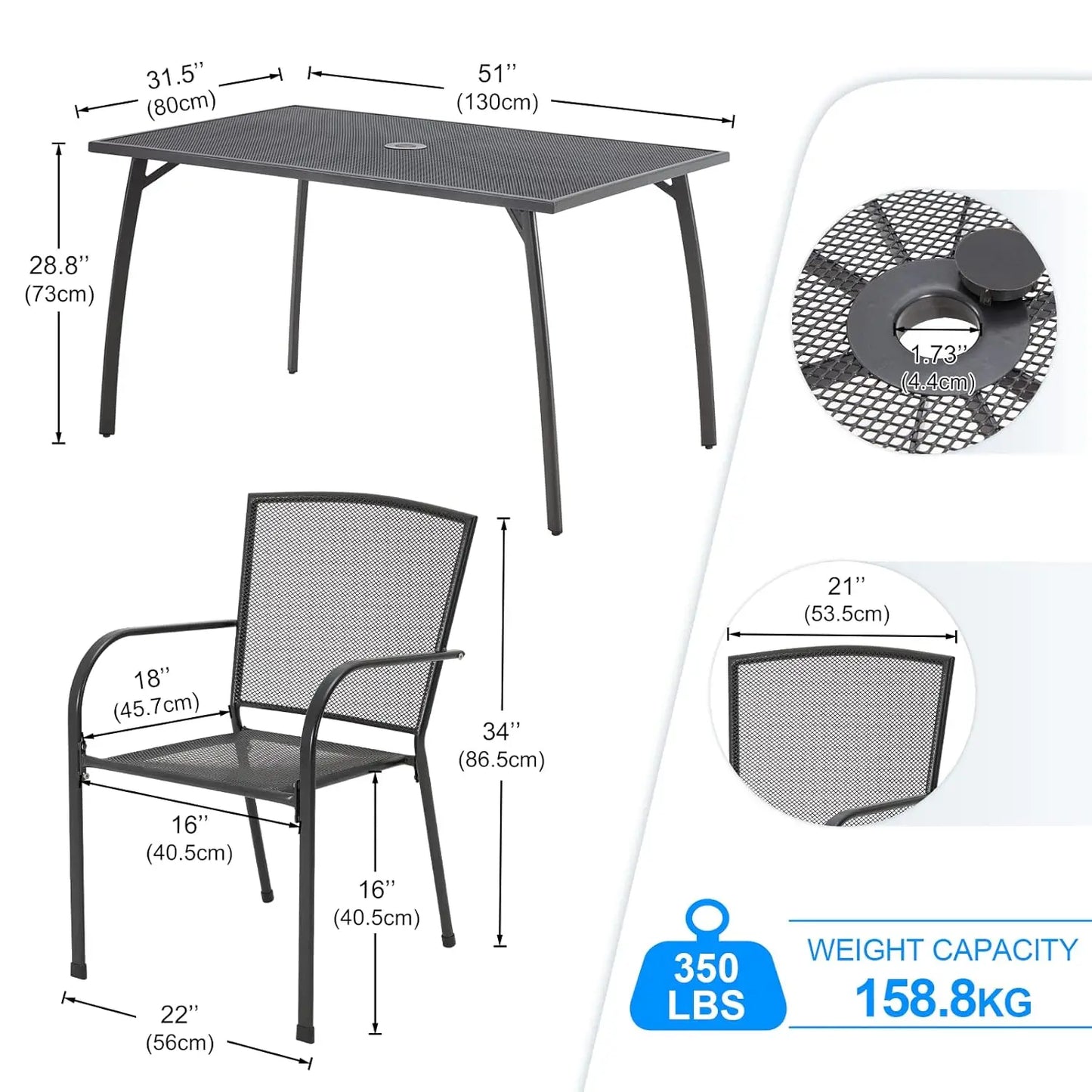 5‑Piece Outdoor Dining Set – Patio Table with Umbrella Hole & 4 Chairs