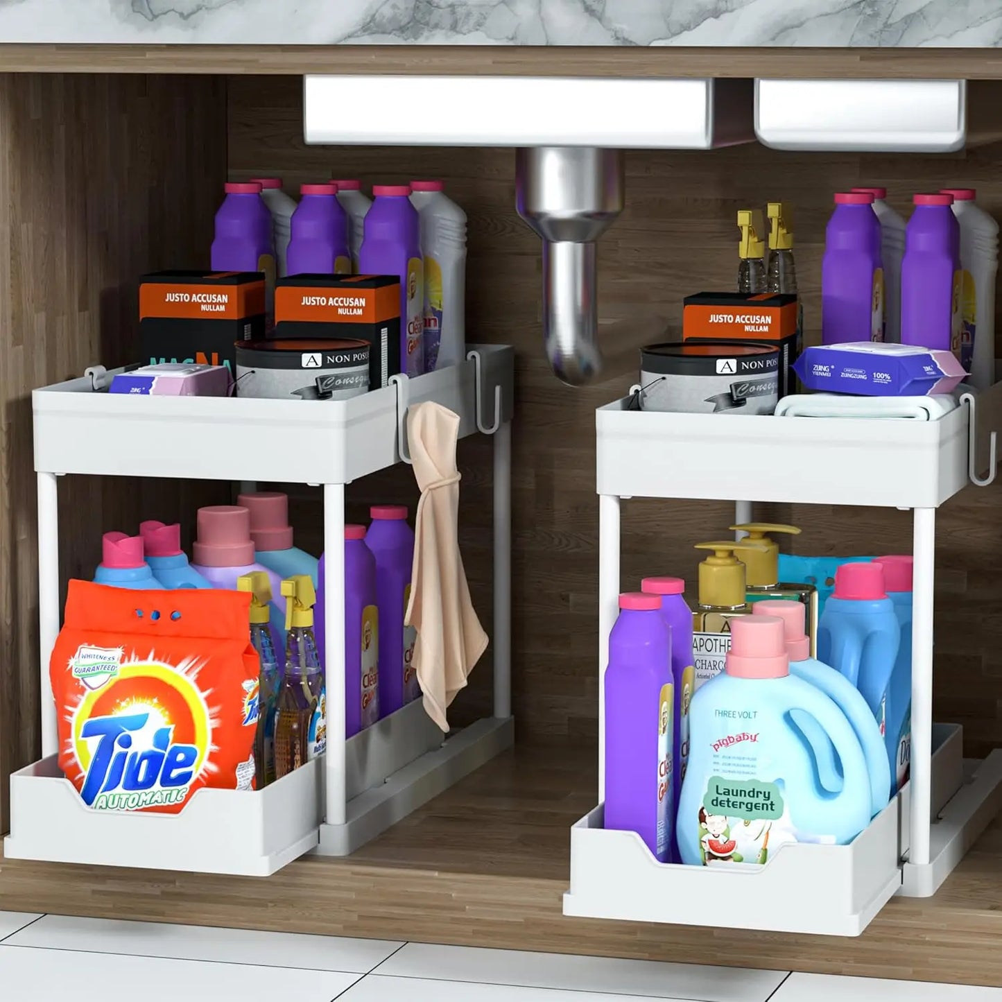 Double Under-Sink Storage Rack, Kitchen Cabinet Storage Rack