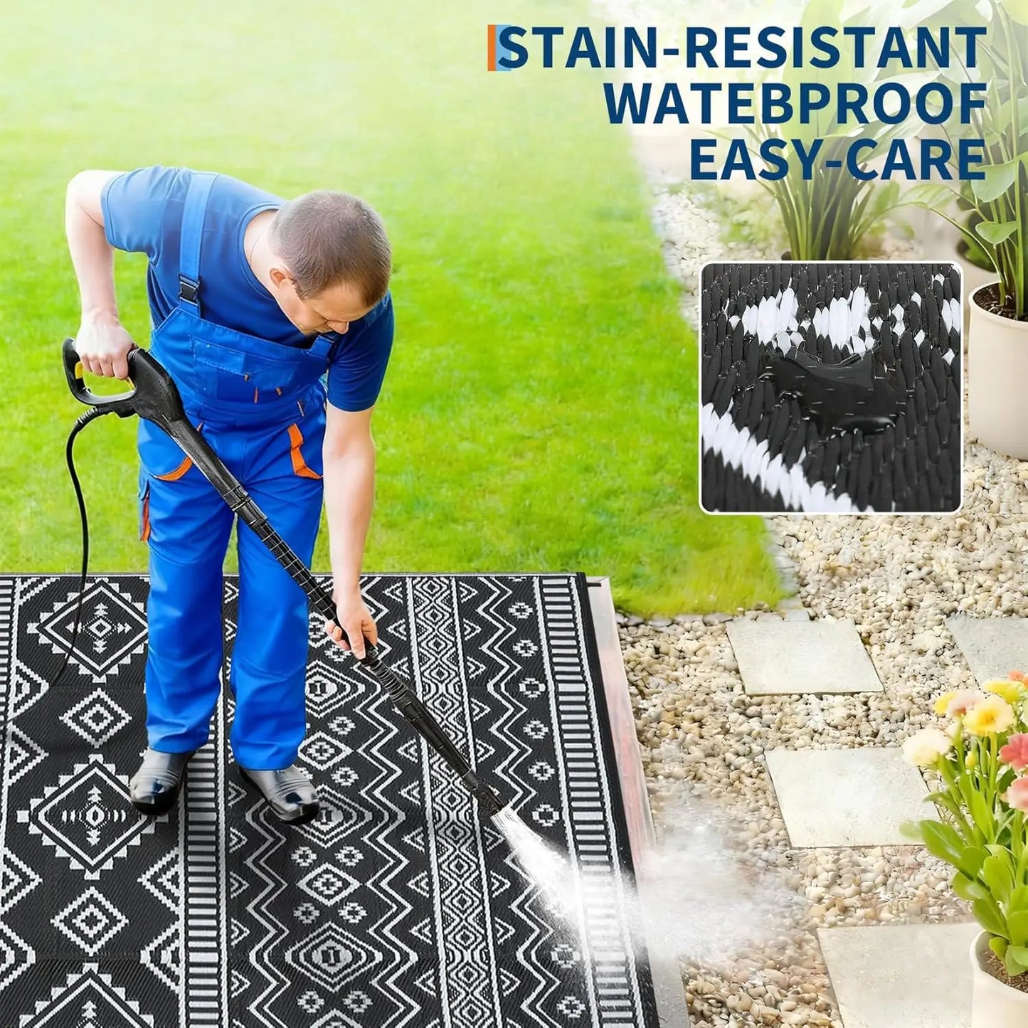 Waterproof Outdoor Rug Reversible, Foldable, UV Resistant