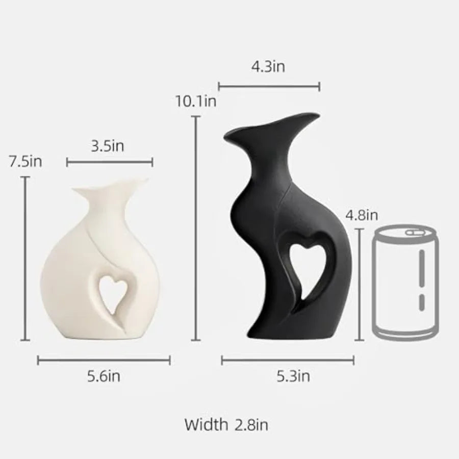 Set of 2 Heart Shaped Ceramic Vases