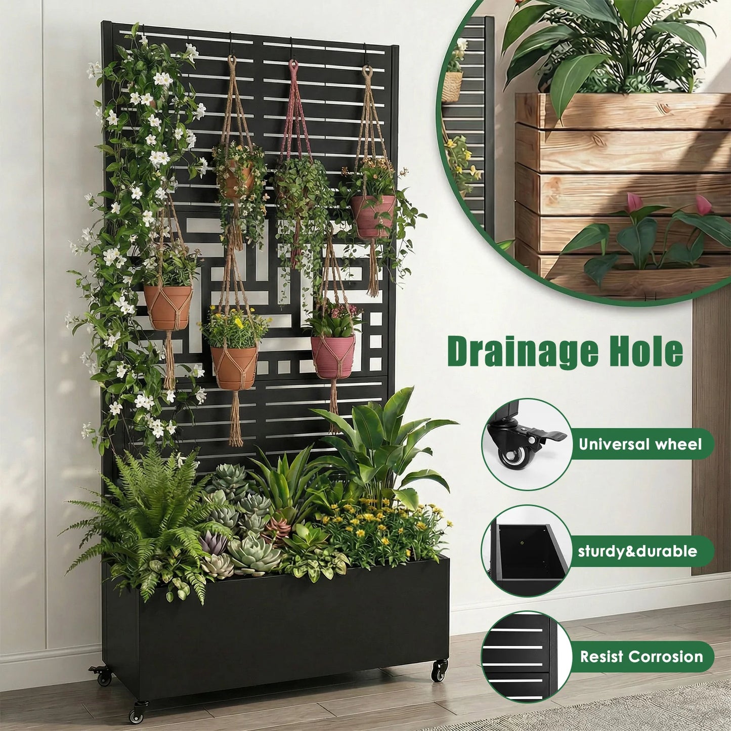 Raised Planter with Trellis Privacy Screen