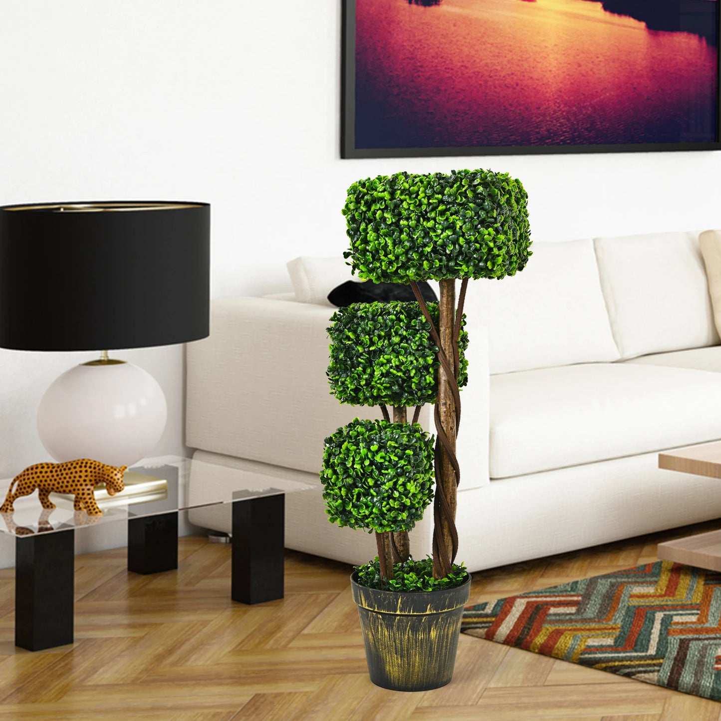 36" Artificial Boxwood Topiary Tree – UV‑Protected Faux Plant for Indoor/Outdoor Home & Porch Décor