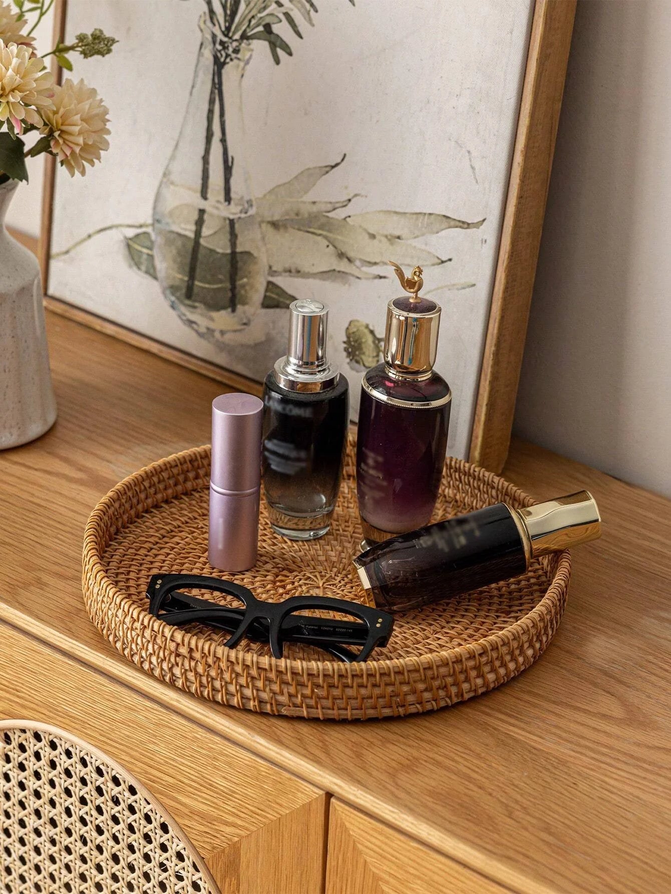 Heritage Round Rattan Serving Tray | Hand-Woven Accent Basket