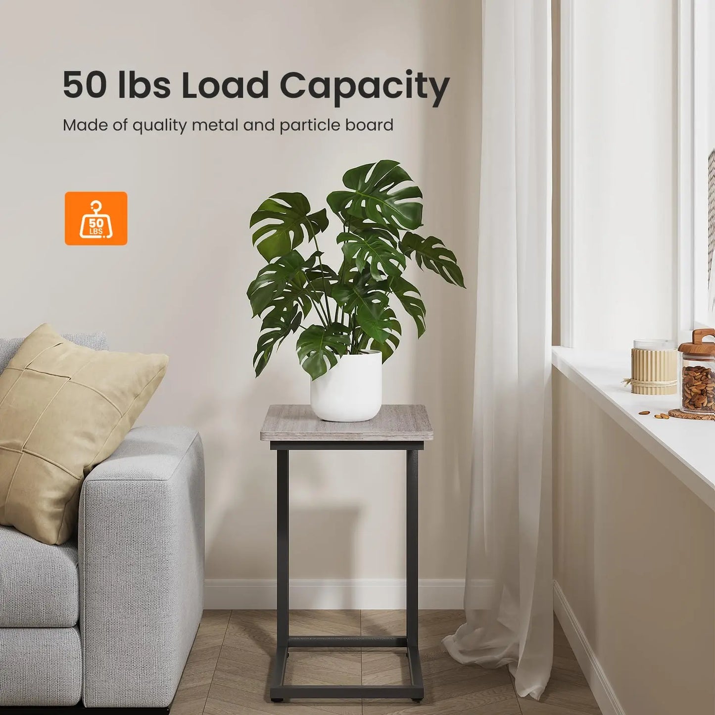 Wood Sofa Table with Wheels – Portable Overbed & Bedside Desk with Adjustable Feet and Metal Frame