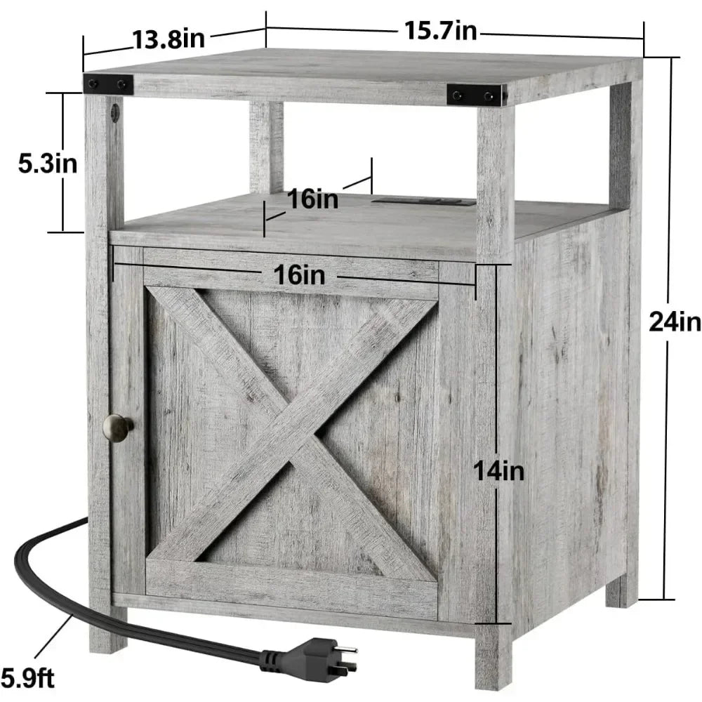 Farmhouse Nightstand Set of 2 – Rustic End Tables with Storage for Bedroom & Living Room