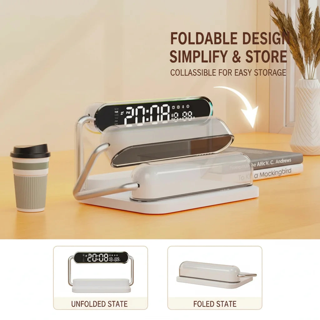 3-in-1 Bedside Charging Hub – Minimalist Alarm Clock & Dimmable Night Light