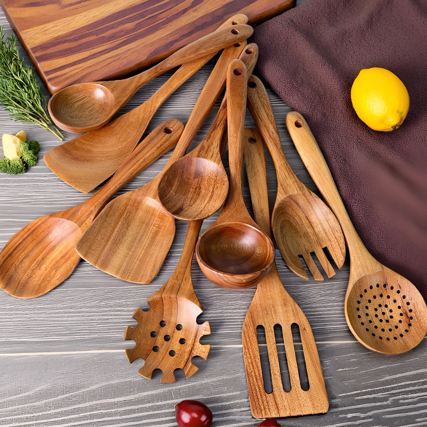 10-Piece Wooden Spoon Set – Kitchen Wooden Utensils for Cooking & Food Prep