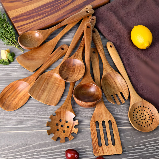 10-Piece Wooden Spoon Set – Kitchen Wooden Utensils for Cooking & Food Prep