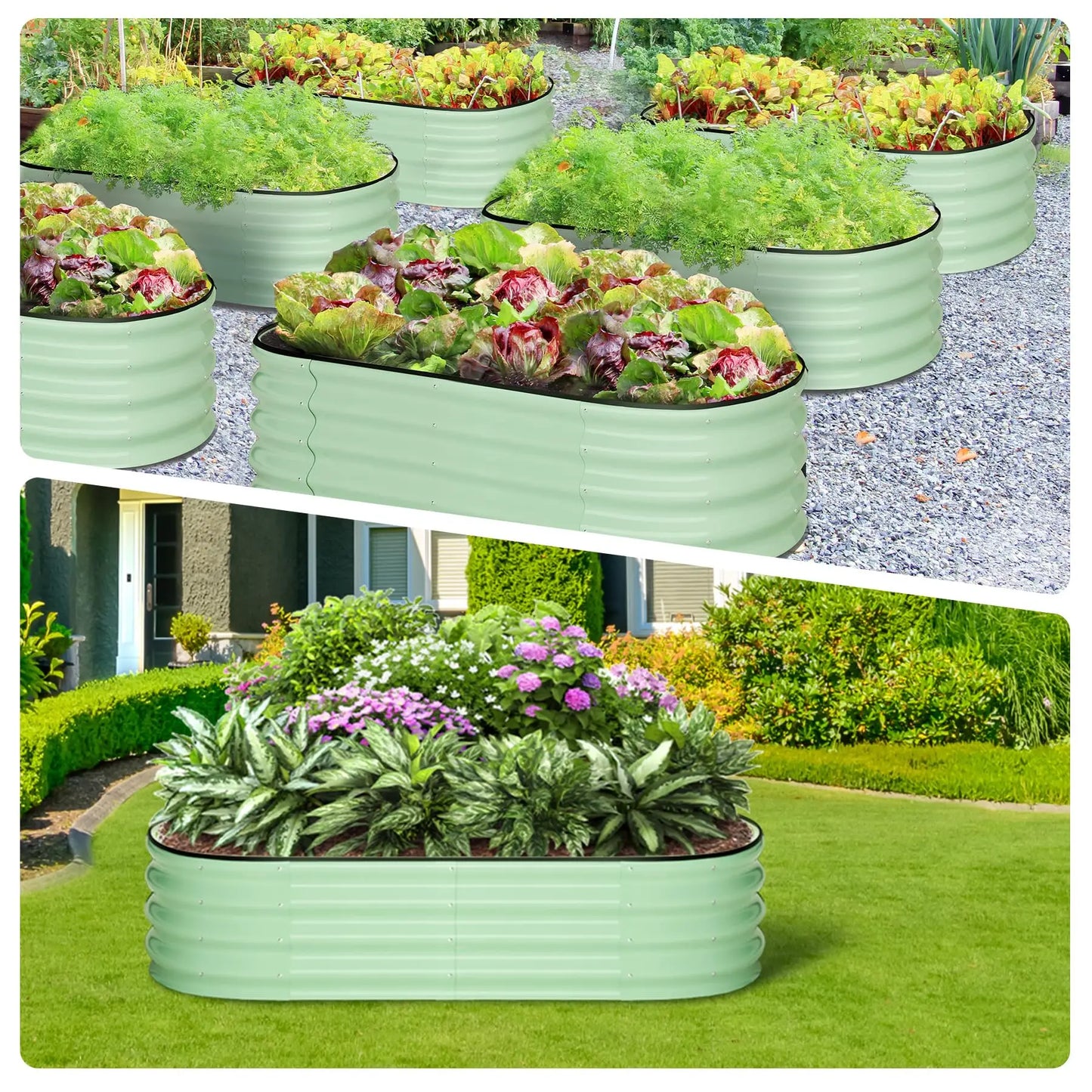 Oval Galvanized Raised Garden Beds (2‑Pack) – Heavy‑Duty Metal Planter Boxes with Open Bottom & Safe Rubber Edging