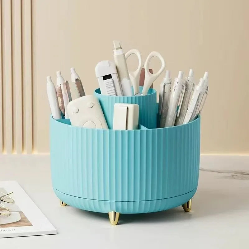 360° Rotating Makeup Organizer with 5 Compartments - Multi-Functional Holder for Brushes
