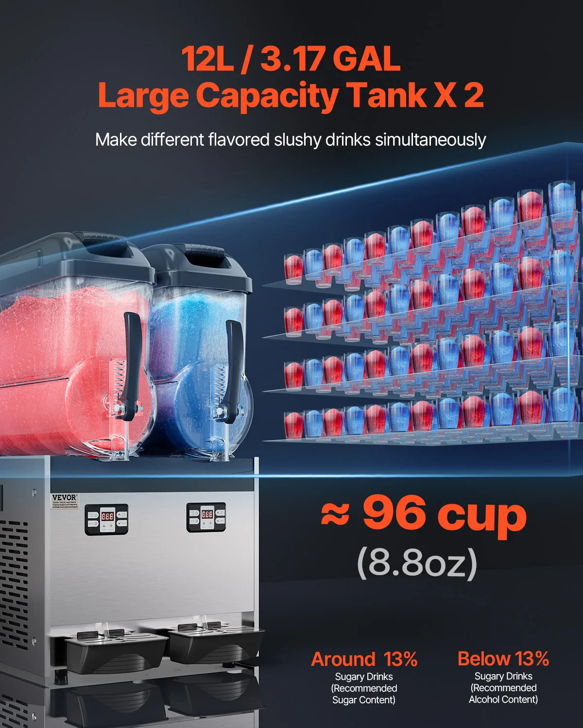 Commercial Slushy Machine – 3–36L Stainless Steel Frozen Drink Maker with 1–3 Tanks for Smoothies, Margaritas & Juices