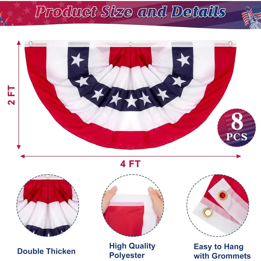 Pleated Flags and Large Patriotic Bunting for 4th of July Home Decorations