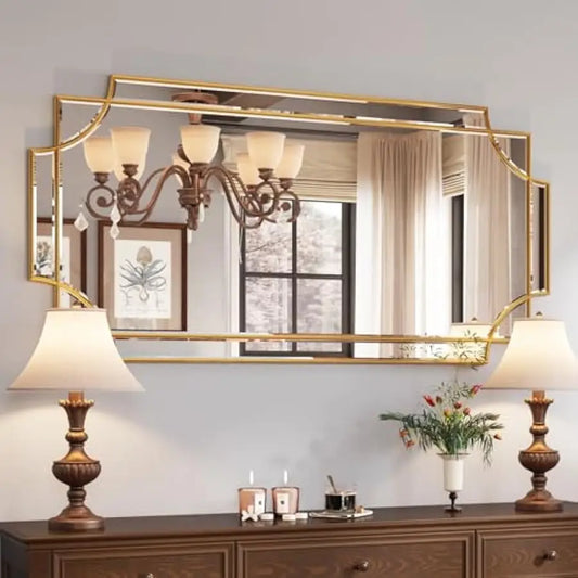 Kelly Miller Gold Traditional Mirror for Wall, Art Decorative Beveled Full Length Mirror