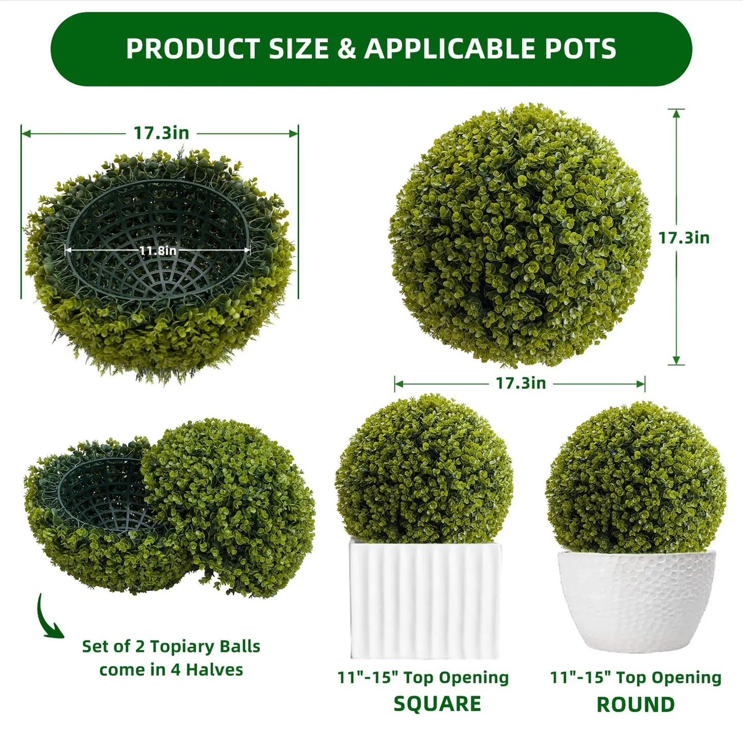Set of 2, Artificial Topiary Cedar Balls