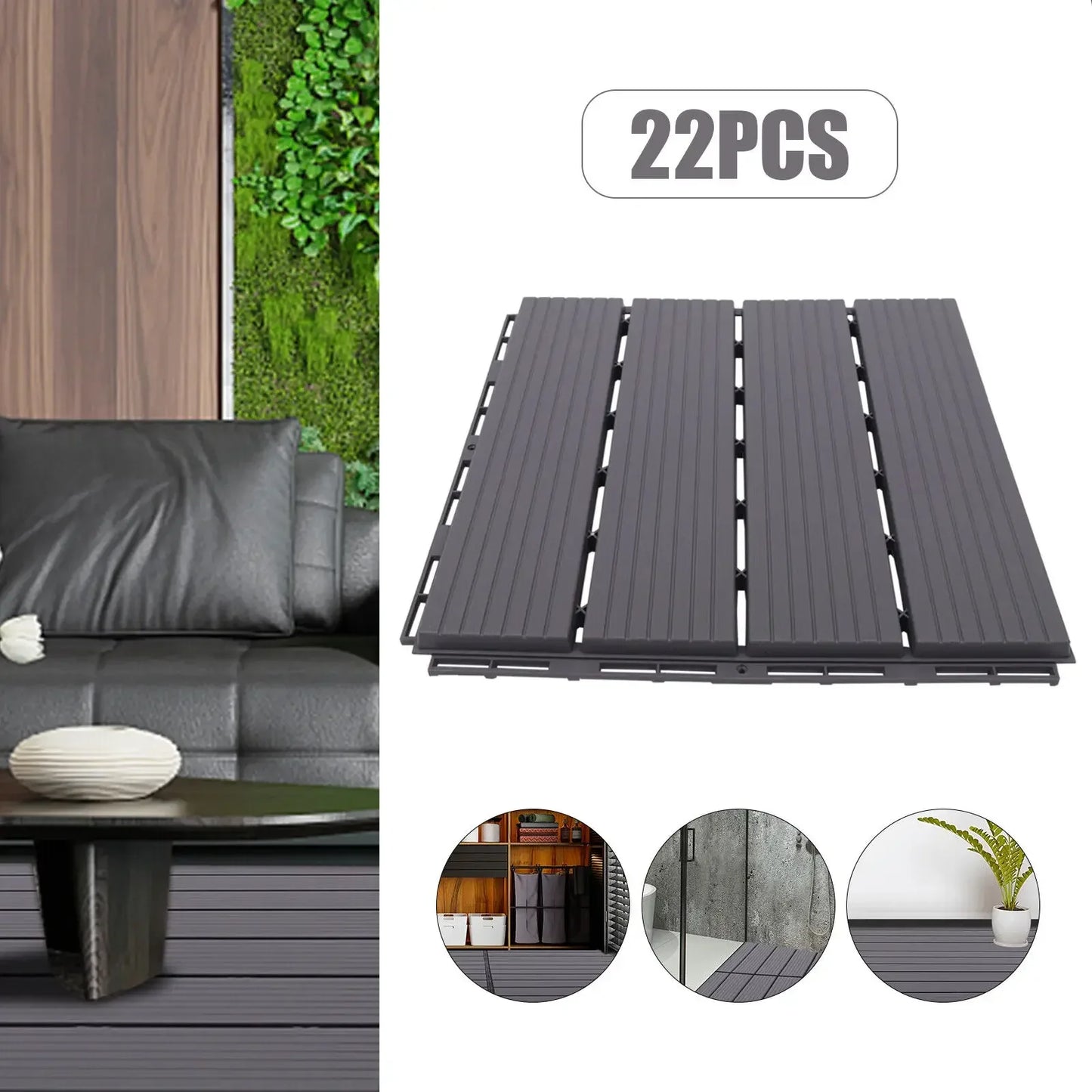22 Pack Outdoor Patio Deck Flooring, Interlocking - 12"x 12"