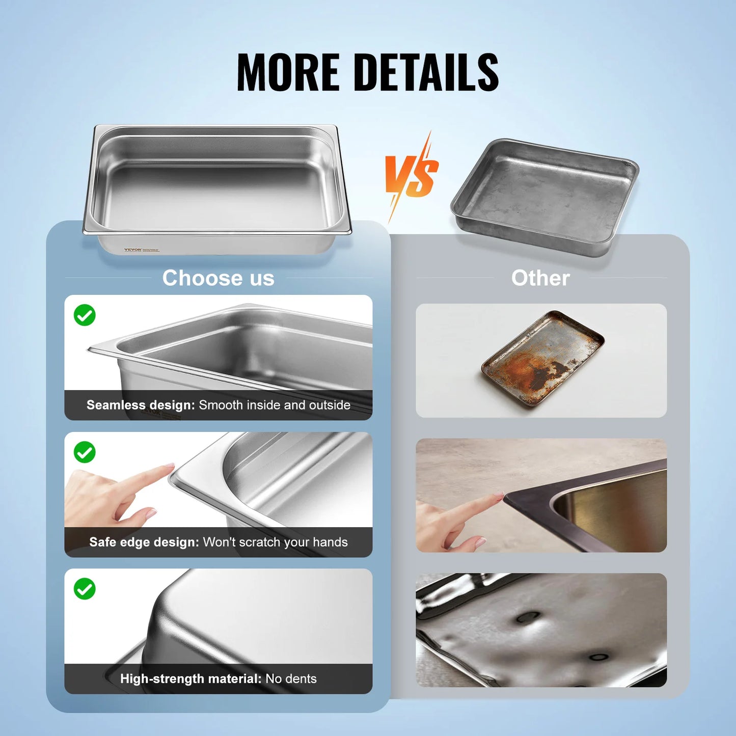 Stainless Steel Hotel Pans – 4‑Pack Full‑Size Anti‑Jam Steam Table Pans with Lids