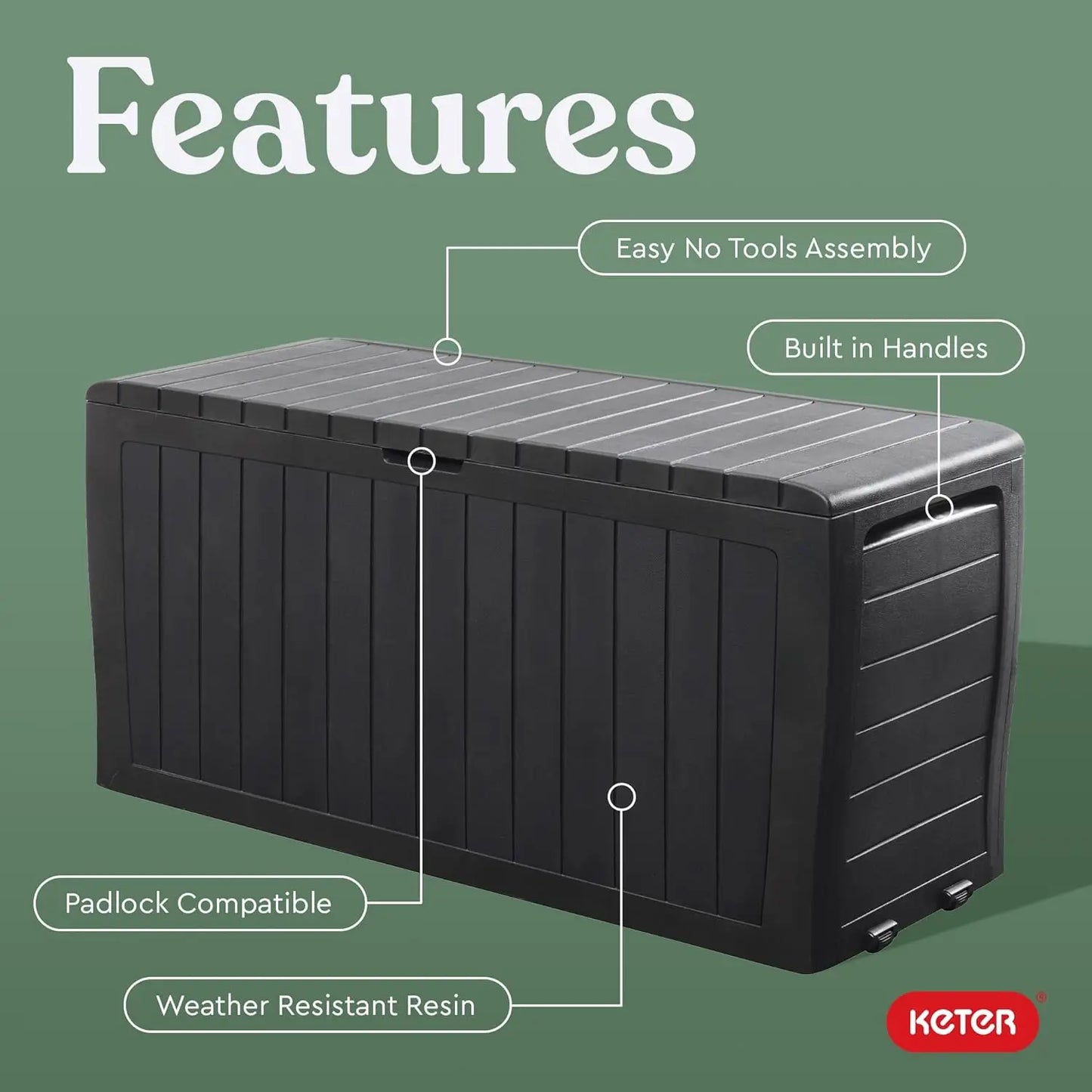 71 Gallon Resin Outdoor Storage Box for Patio, Balcony & Garden – Weather‑Resistant Deck Box for Cushions,