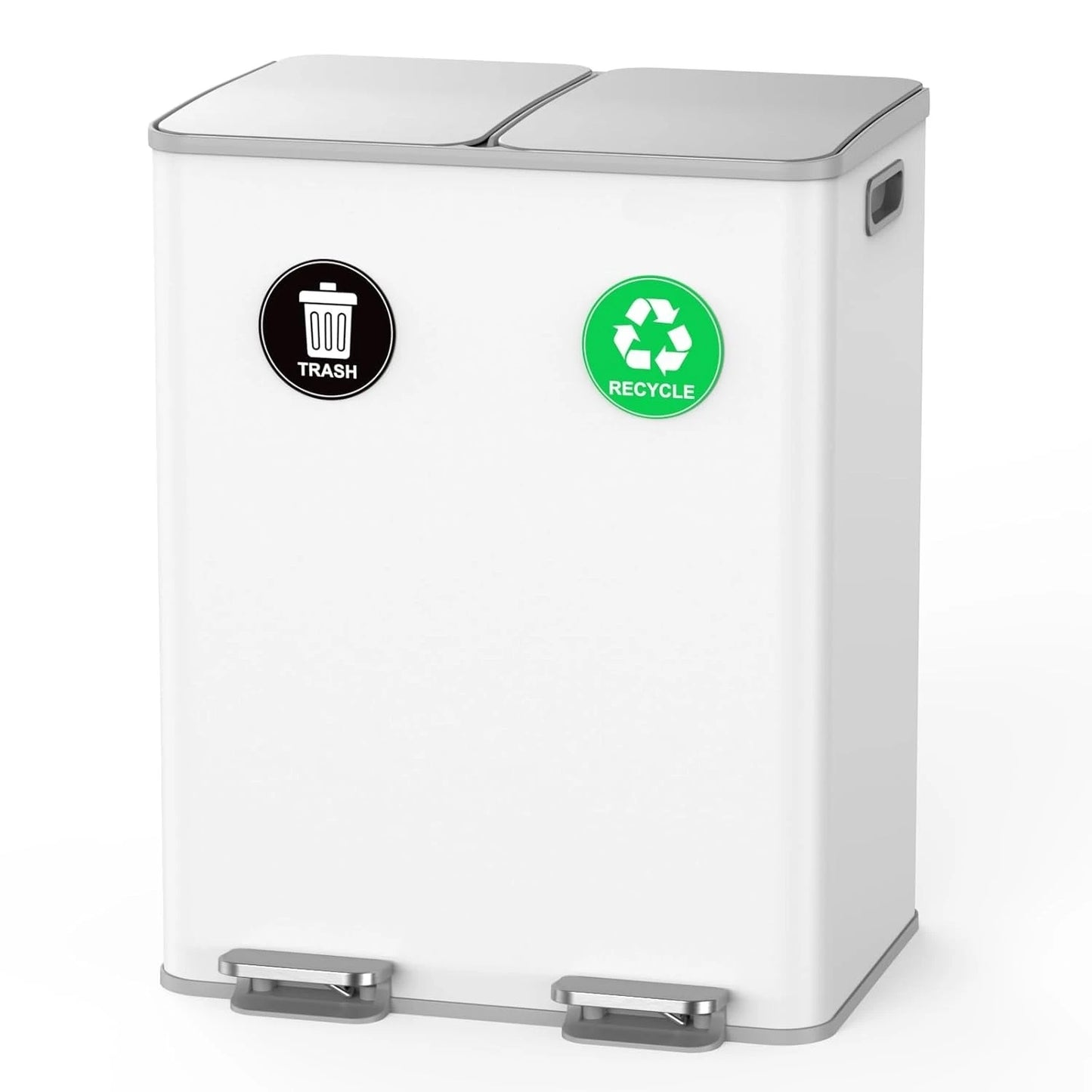 Kitchen Trash Can - Stainless Steel Trash and Recycle Bin Combo with Soft-Close Lid, Dual