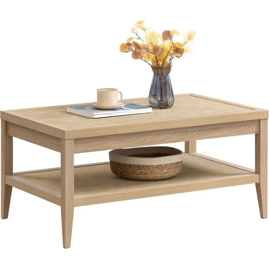Rattan 2-Tier Coffee Table, Dining Center Table