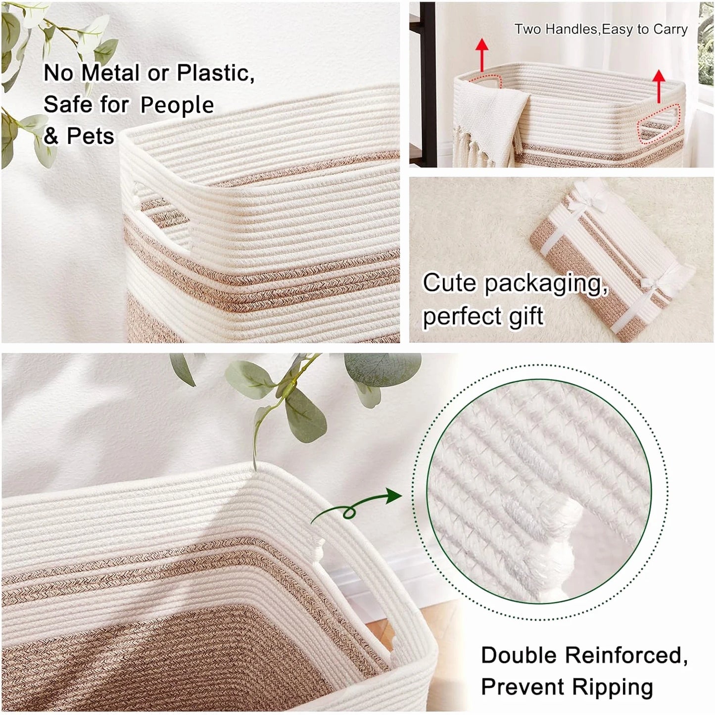 Laundry Basket, Blanket Basket for Bedroom Aesthetic, Laundry Hamper & Blanket Storage for Living Room, Woven Storage Basket