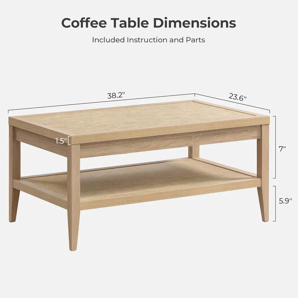 Rattan 2-Tier Coffee Table, Dining Center Table