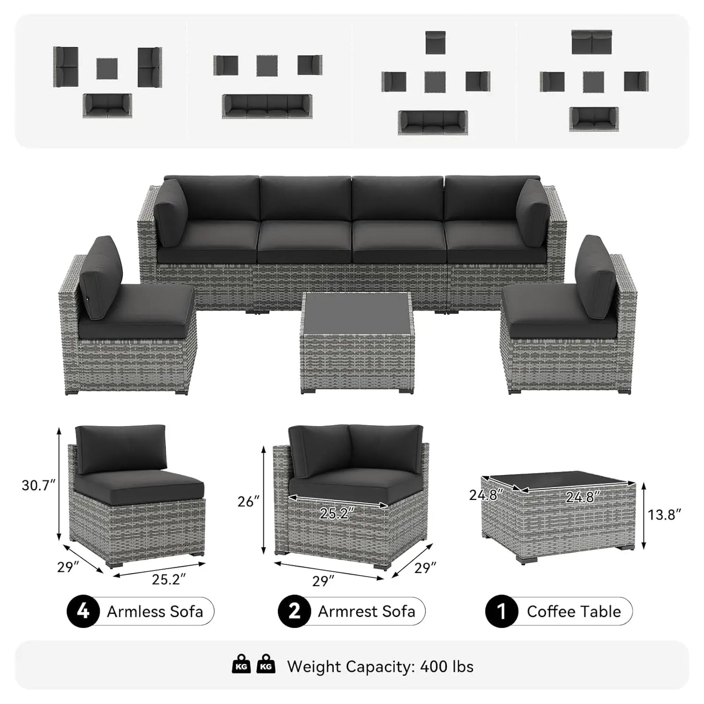 7‑Piece Patio Furniture Set – Wicker Rattan Outdoor Conversation Set with Thick Cushions