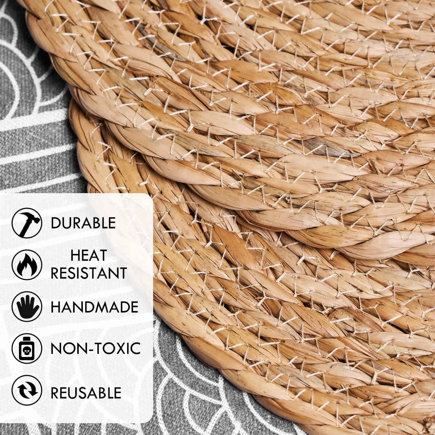 Defined Deco 10Pcs 12" Round Hand-Woven Water Hyacinth Rattan Placemats Farmhouse Weave Table Mats for Dining Kitchen Decor