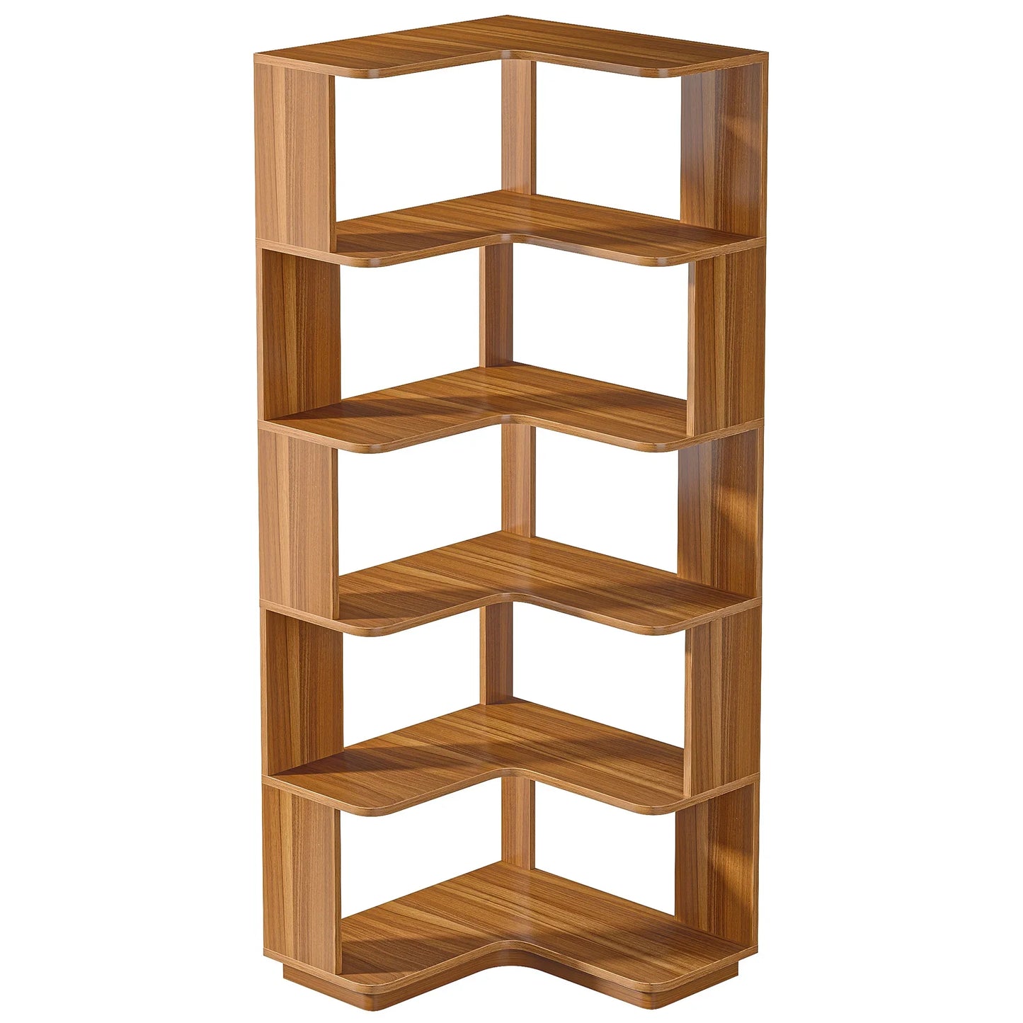 65" Tall Industrial Corner Bookshelf | 6-Tier Storage Bookcase with Anti-Drop Panels