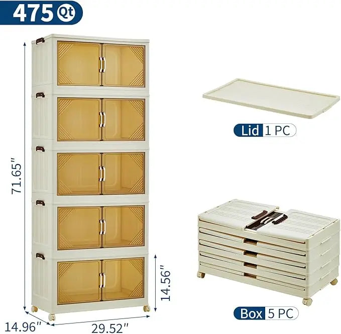 Stackable Storage Bins, Plastic Bins for Storage with Lids, Magnetic Doors