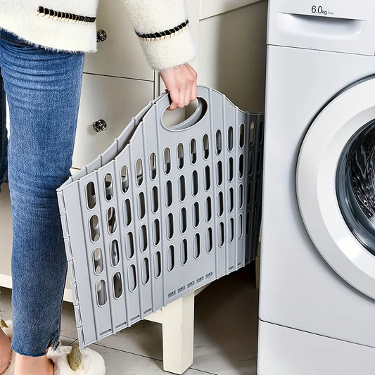 Foldable laundry basket with handle - durable plastic rectangular design, breathable and lightweight