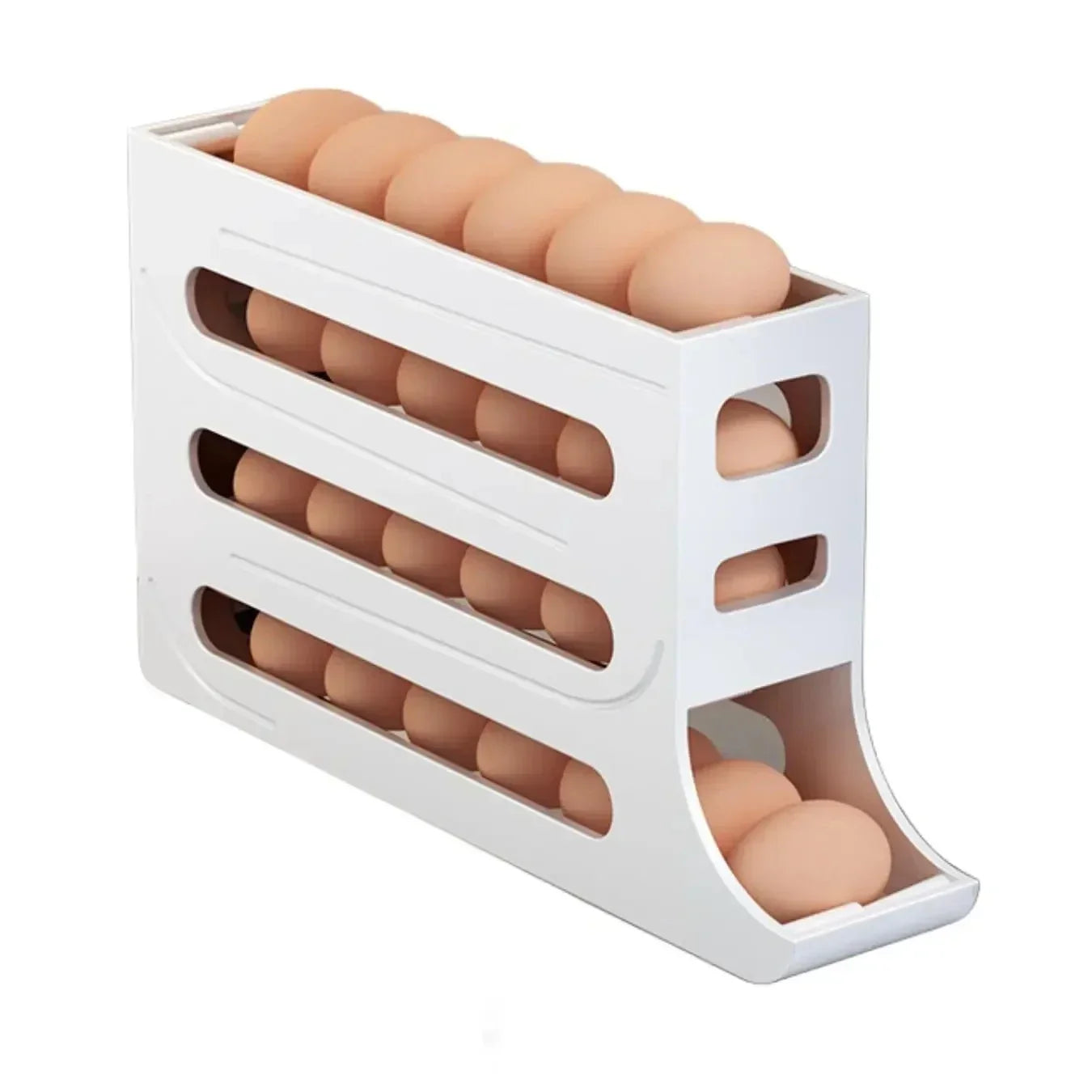 4 Tier Automatic Rolling Egg Dispenser Fridge Organizer