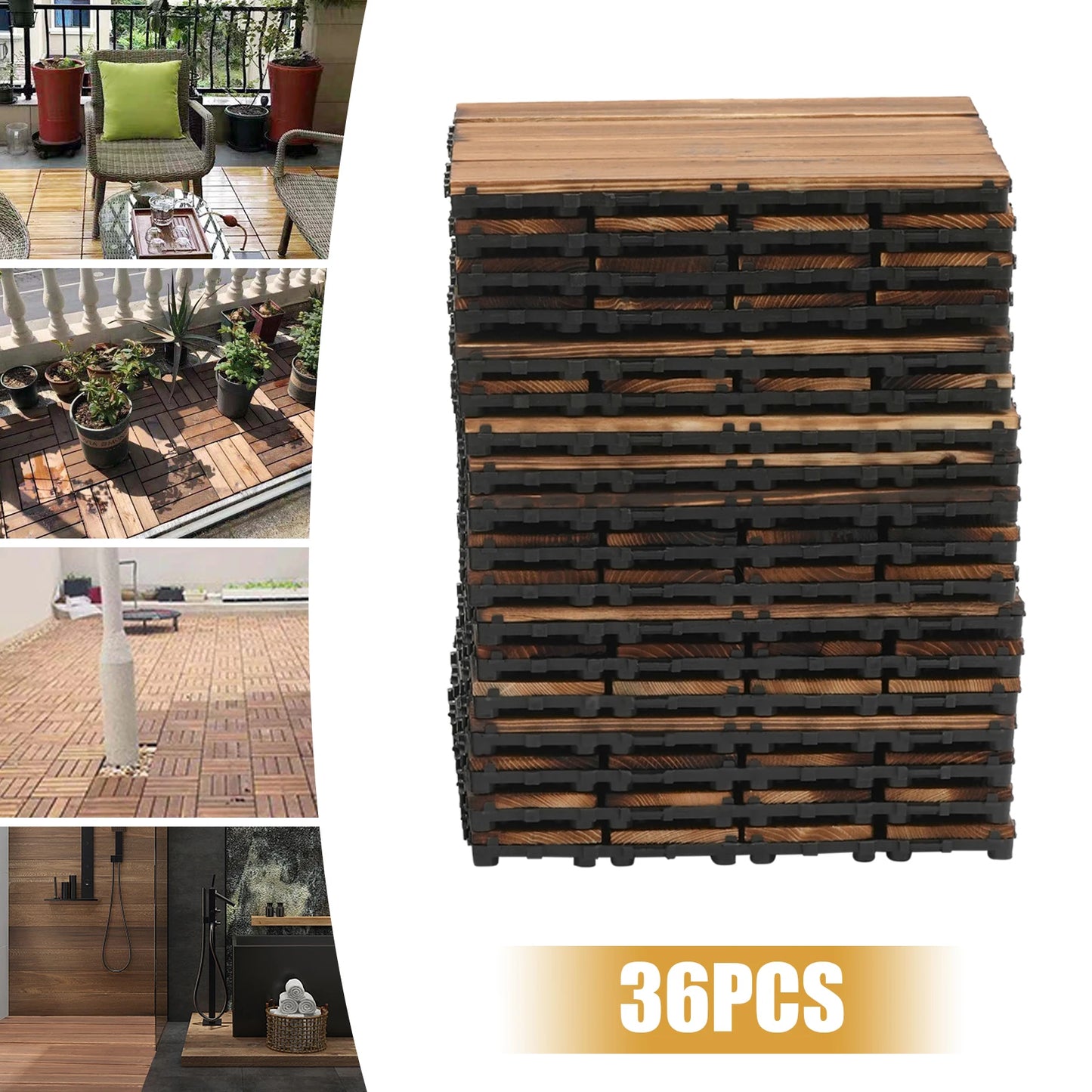 36‑Pack Hardwood Interlocking Patio Deck Tiles – 12" × 12" Outdoor Flooring for Patios, Balconies & Walkways