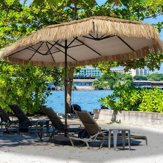 13FT Tiki Patio Umbrella – Market Table Umbrella with 12 Sturdy Ribs & Crank for Backyard, Garden & Deck