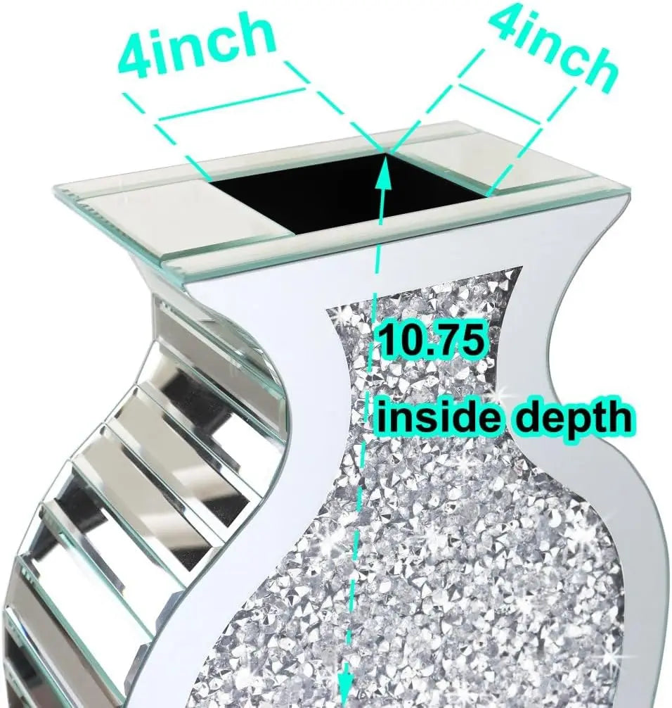 27" Crushed Diamond Mirrored Floor Vase – Tall Silver Crystal Decorative Vase for Luxury Home Décor