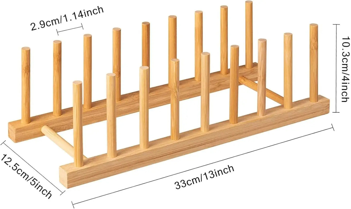 Bamboo Multi-Purpose Storage Rack | Dish, Pot Lid & Cutting Board Organizer