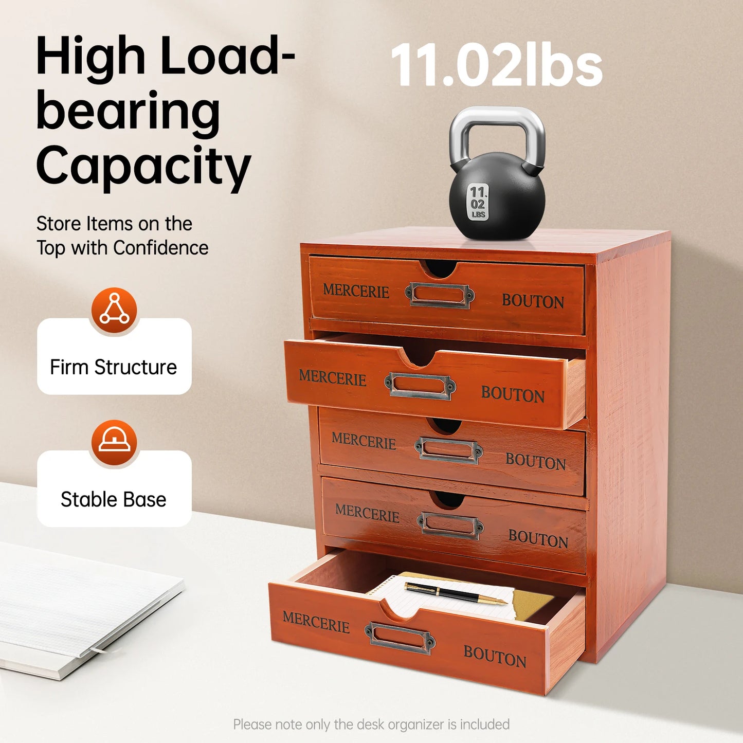 5‑Drawer Wooden Storage Organizer – Small Desktop Drawer Unit (9" × 7")
