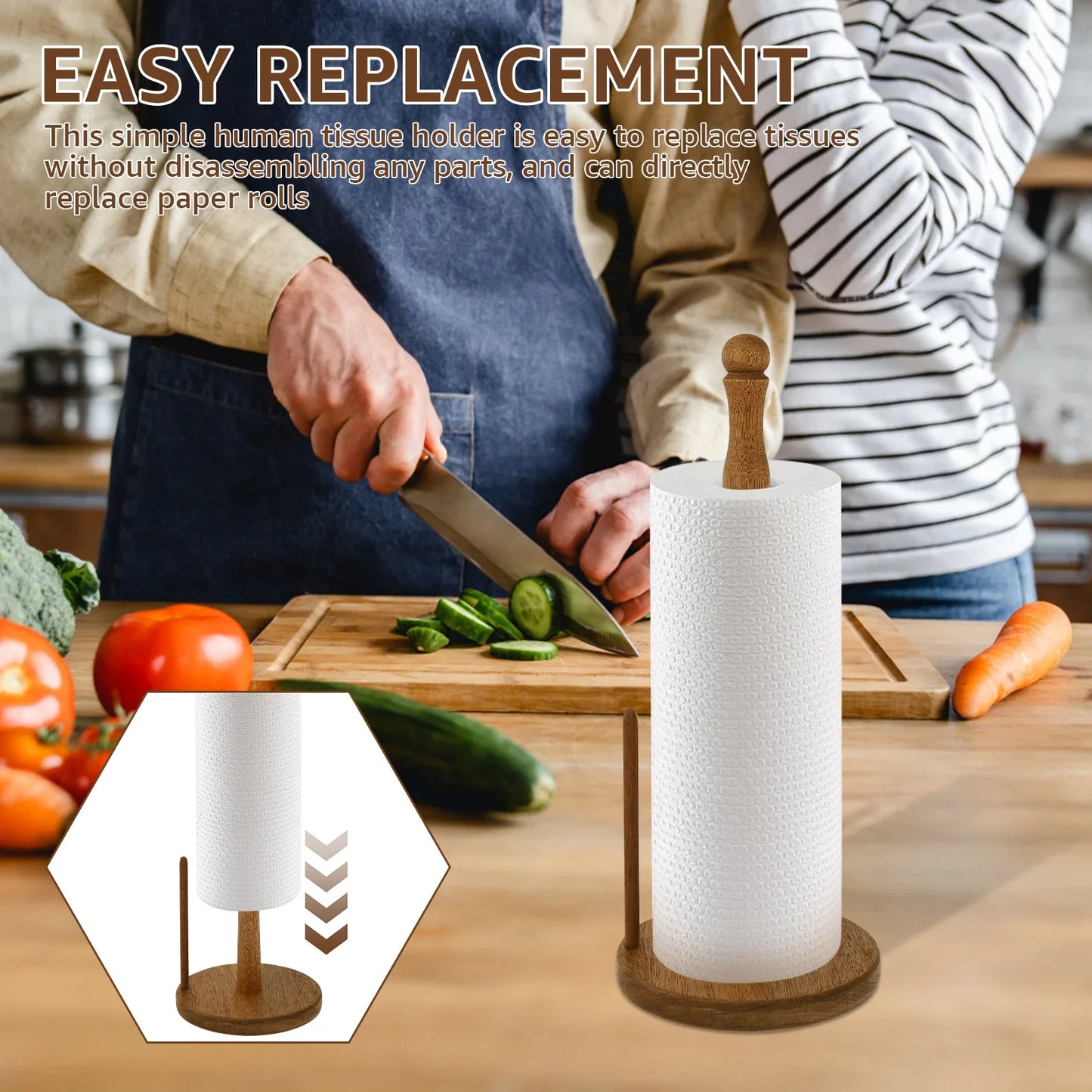 Vertical Wooden Paper Towel Holder – Countertop Roll Organizer with Anti-Skid Base for Kitchen Storage