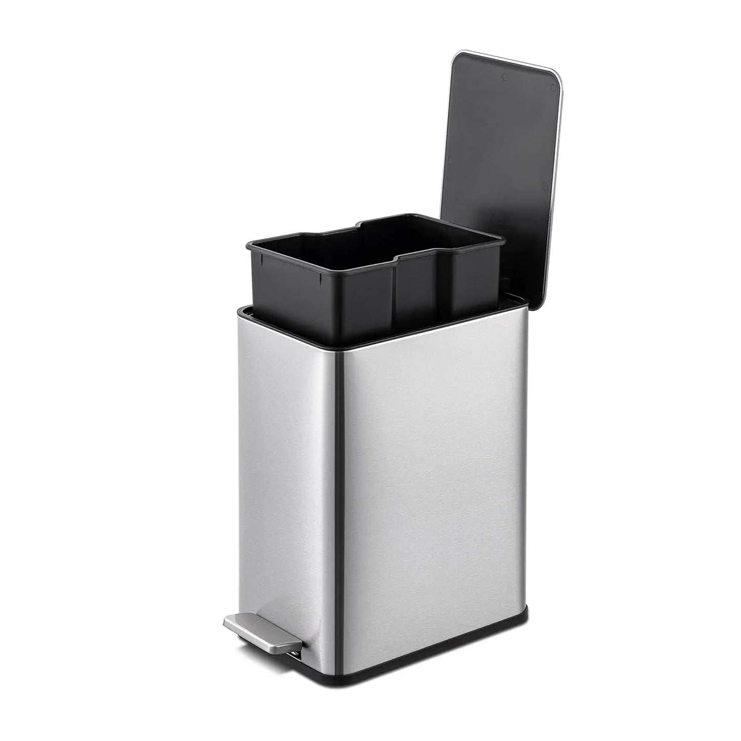 Slim Stainless Steel Step-On Trash Can | Compact, Quiet-Close, Modern Design for Bathroom