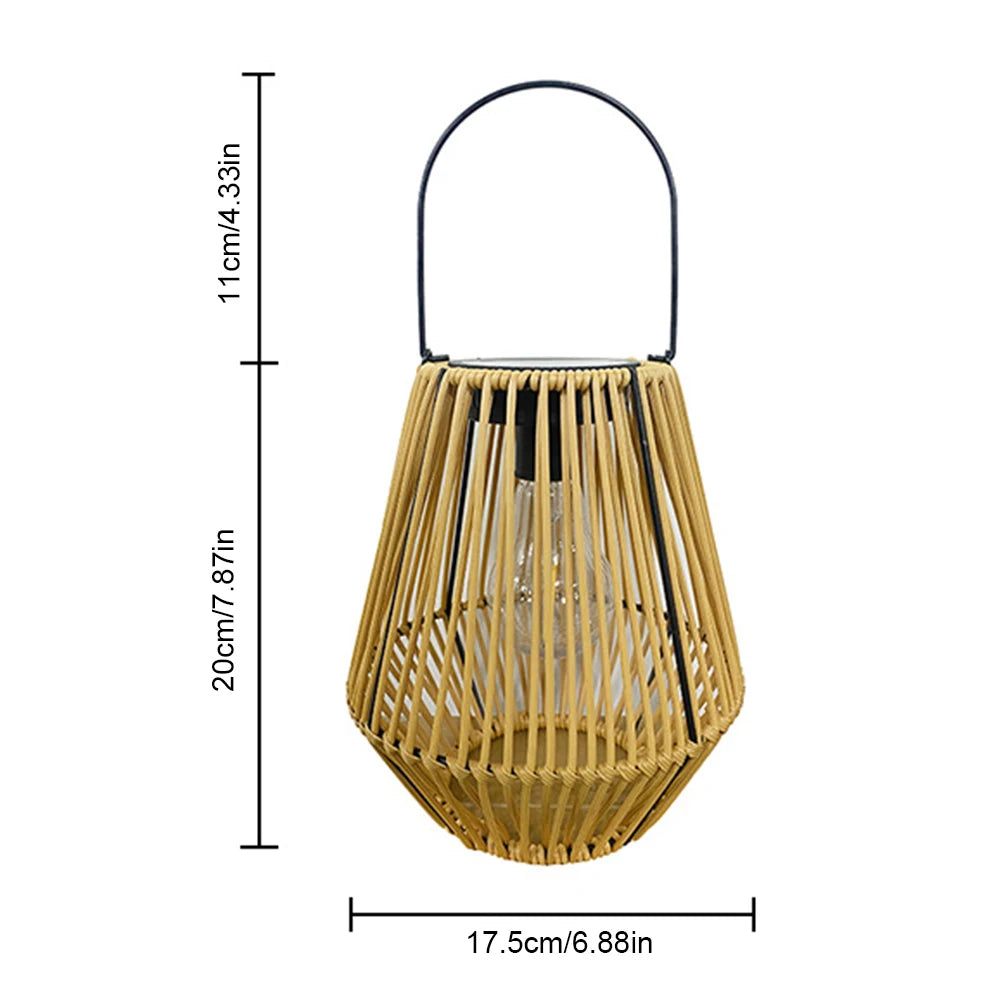 Outdoor Hanging Solar Lantern - Waterproof, Rattan Bamboo