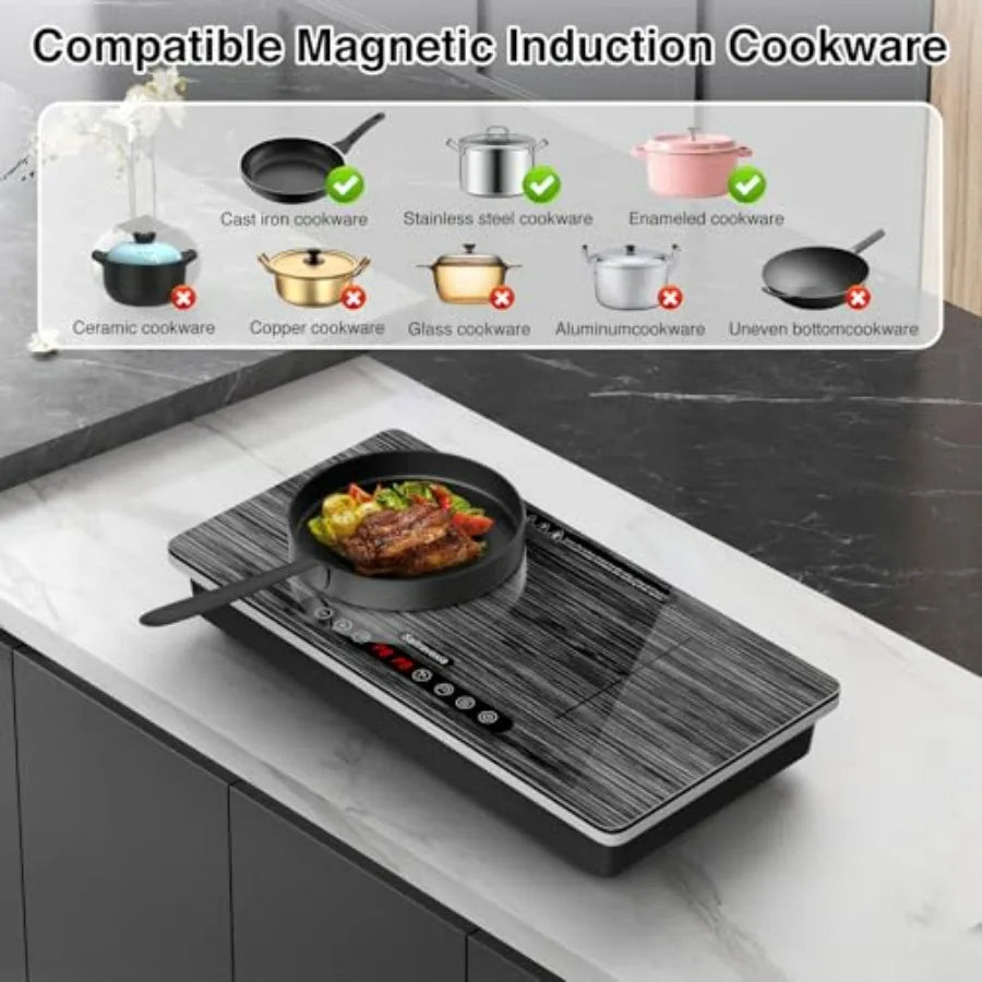 18" Double Induction Cooktop – Portable 2‑Burner Electric Stove with Independent Touch Controls, 1800W