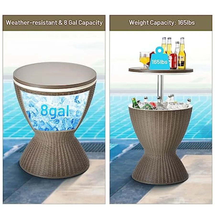 3-in-1 Rattan Outdoor Cool Bar Table | 8-Gallon Patio Wine & Beer Cooler